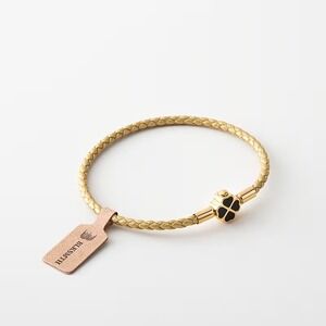 BLKSMITH 18k Gold Plated Braided Leather Four Leaf Clover Bracelet Gold Black